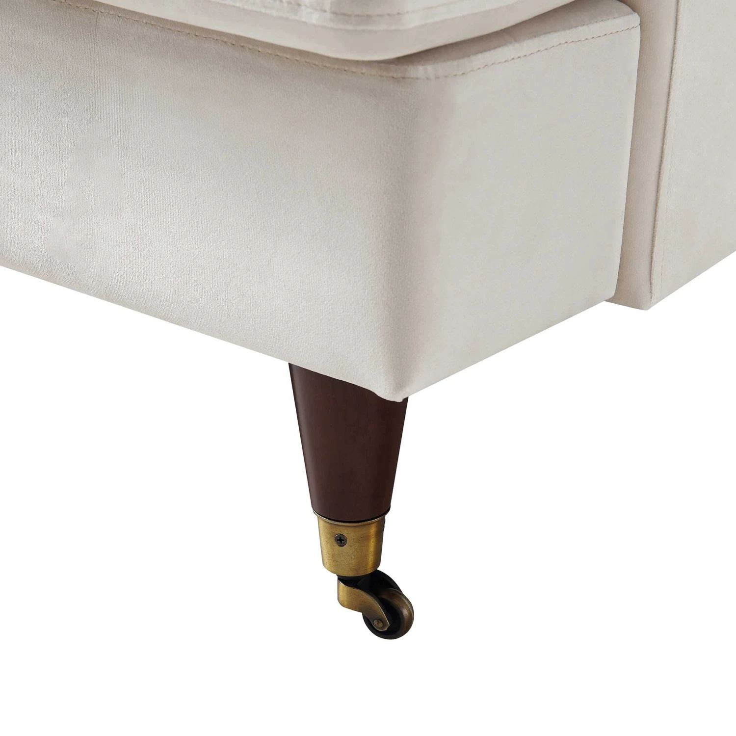 Brigette 2-Seater Beige Velvet Sofa With Antique Brass Castor Legs 11 Brigette 2-Seater Beige Velvet Sofa With Antique Brass Castor Legs - Image 11