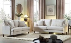 Brigette 2-Seater Beige Velvet Sofa With Antique Brass Castor Legs 14 Brigette 2-Seater Beige Velvet Sofa With Antique Brass Castor Legs -Daals Store AYSF 010 BEIGE VEL set scene