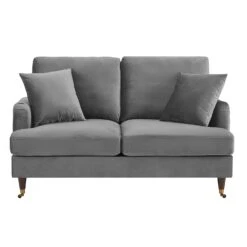 Brigette 2-Seater Grey Velvet Sofa With Antique Brass Castor Legs 13 Brigette 2-Seater Grey Velvet Sofa With Antique Brass Castor Legs -Daals Store AYSF 010 GREY VEL 2ST WB1