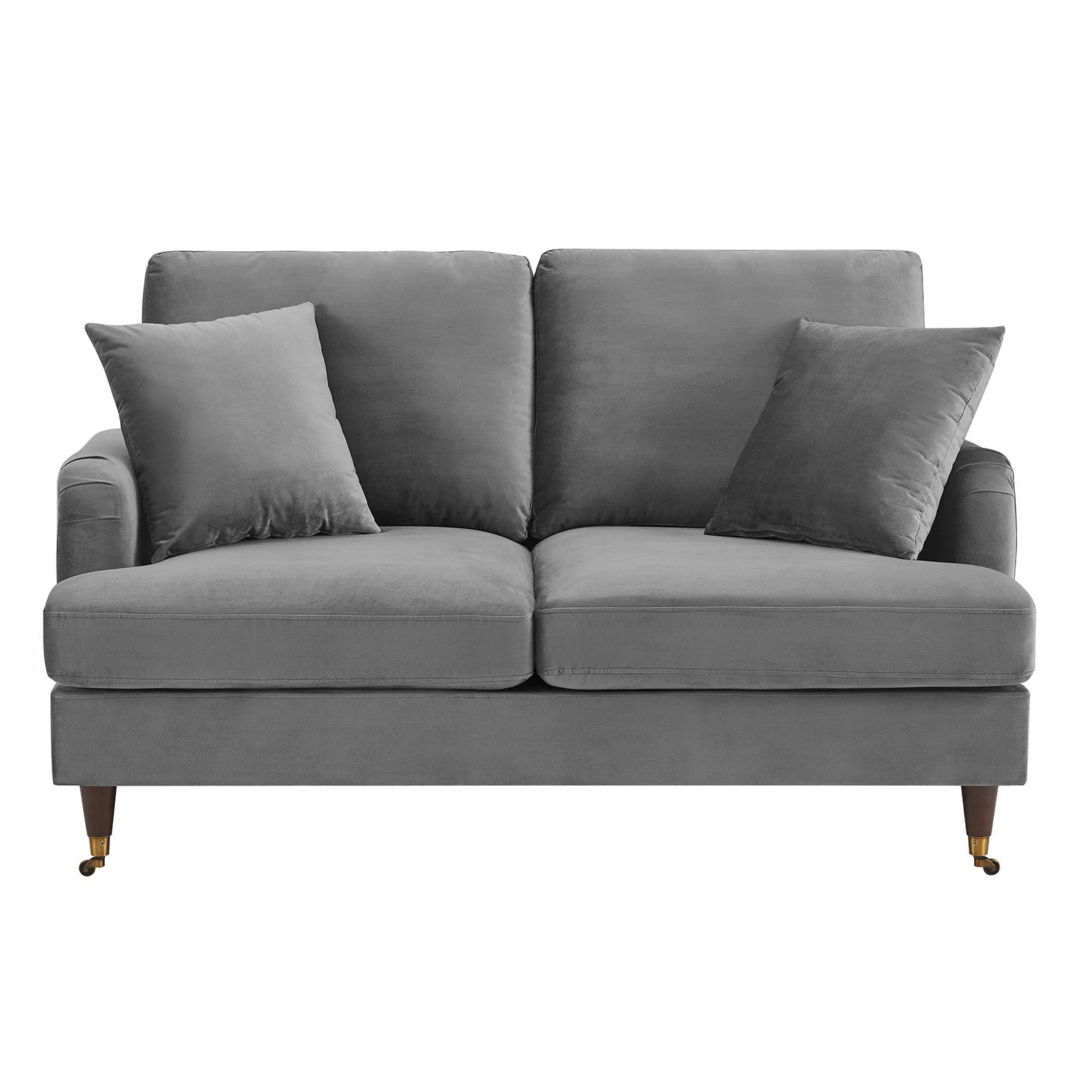 Brigette 2-Seater Grey Velvet Sofa With Antique Brass Castor Legs 4 Brigette 2-Seater Grey Velvet Sofa With Antique Brass Castor Legs - Image 4