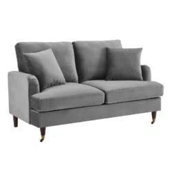 Brigette 2-Seater Grey Velvet Sofa With Antique Brass Castor Legs 14 Brigette 2-Seater Grey Velvet Sofa With Antique Brass Castor Legs -Daals Store AYSF 010 GREY VEL 2ST WB2