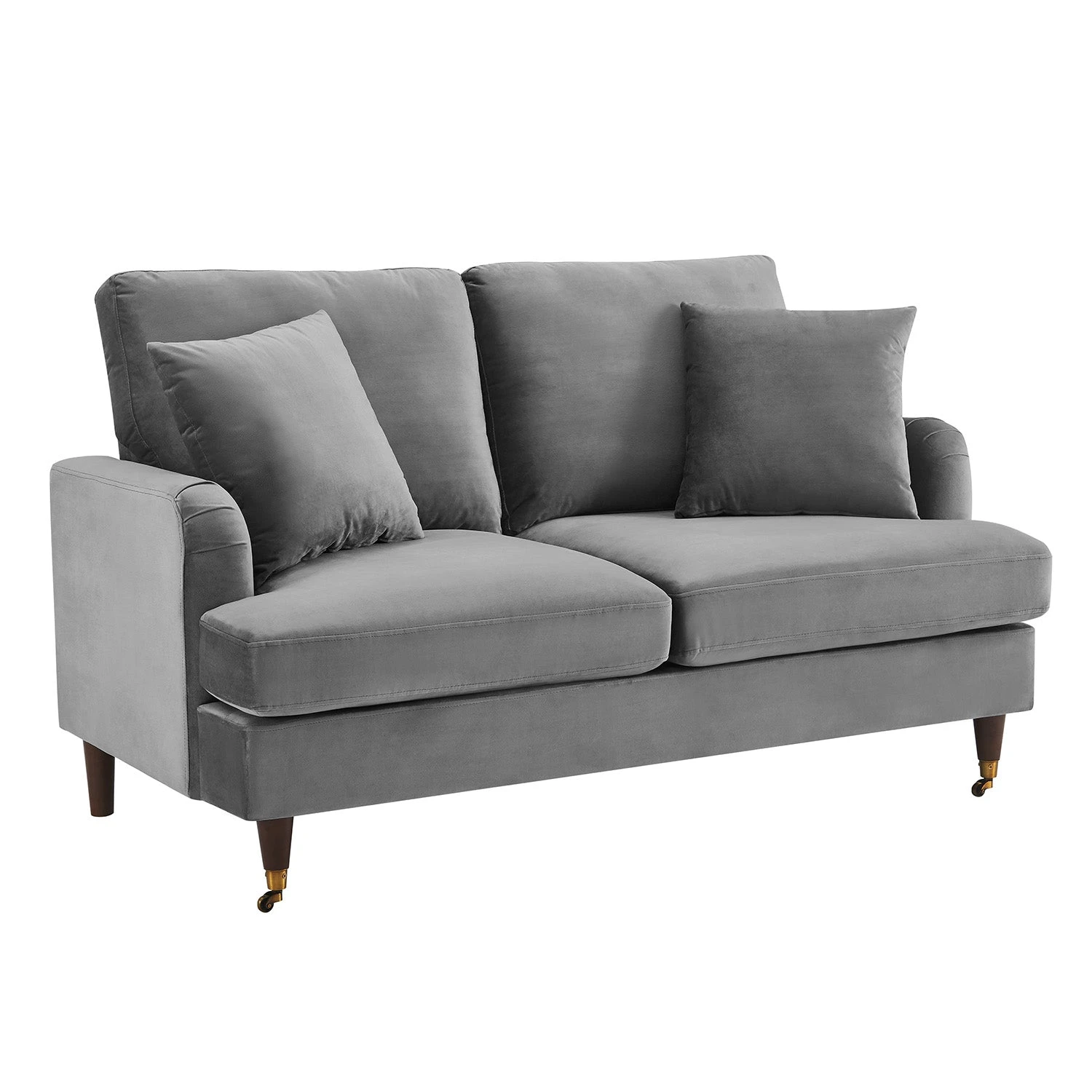 Brigette 2-Seater Grey Velvet Sofa With Antique Brass Castor Legs 5 Brigette 2-Seater Grey Velvet Sofa With Antique Brass Castor Legs - Image 5
