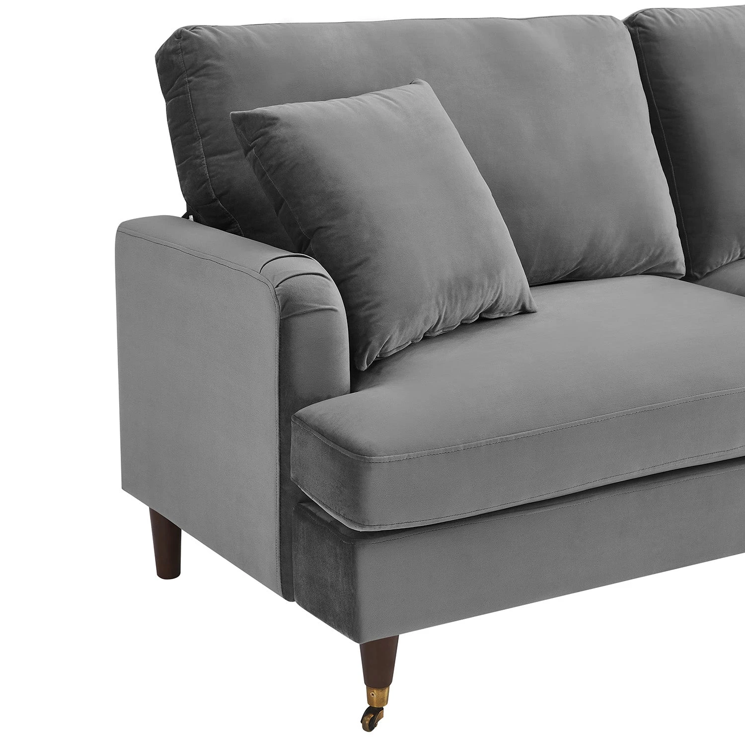 Brigette 2-Seater Grey Velvet Sofa With Antique Brass Castor Legs 9 Brigette 2-Seater Grey Velvet Sofa With Antique Brass Castor Legs - Image 9