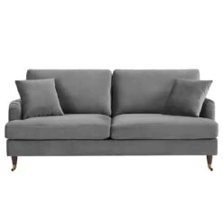 Brigette 3 Seater Grey Velvet Sofa With Antique Brass Castor Legs 13 Brigette 3 Seater Grey Velvet Sofa With Antique Brass Castor Legs -Daals Store AYSF 010 GREY VEL 3ST WB1
