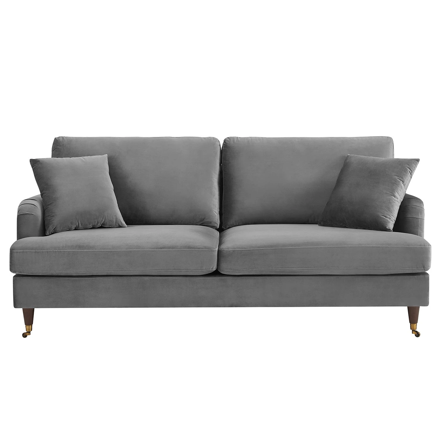Brigette 3 Seater Grey Velvet Sofa With Antique Brass Castor Legs 4 Brigette 3 Seater Grey Velvet Sofa With Antique Brass Castor Legs - Image 4
