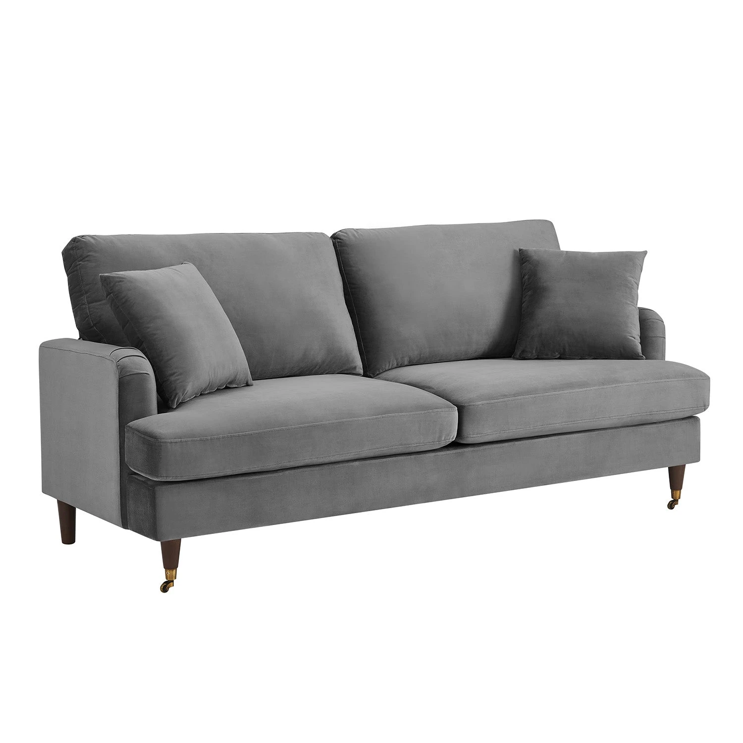 Brigette 3 Seater Grey Velvet Sofa With Antique Brass Castor Legs 5 Brigette 3 Seater Grey Velvet Sofa With Antique Brass Castor Legs - Image 5
