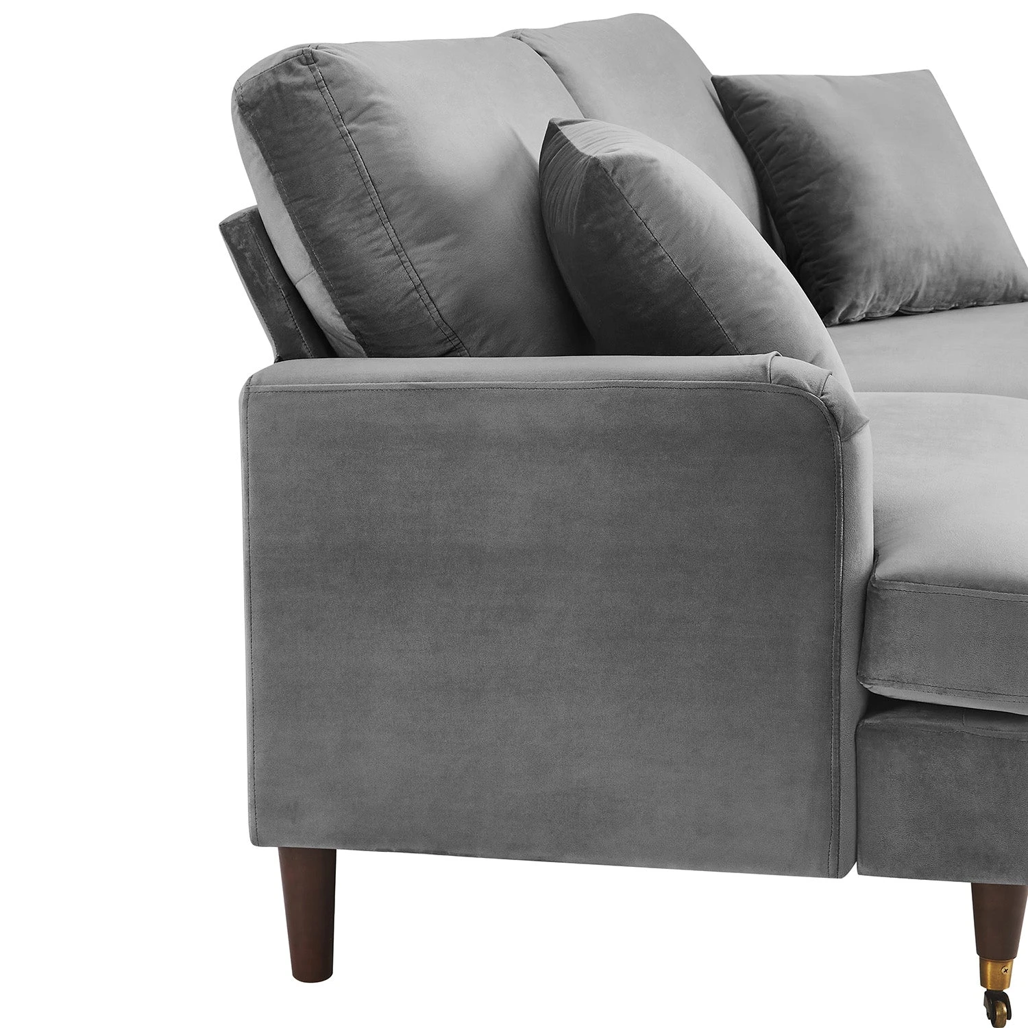 Brigette 3 Seater Grey Velvet Sofa With Antique Brass Castor Legs 8 Brigette 3 Seater Grey Velvet Sofa With Antique Brass Castor Legs - Image 8