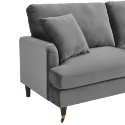 Brigette 3 Seater Grey Velvet Sofa With Antique Brass Castor Legs 18 Brigette 3 Seater Grey Velvet Sofa With Antique Brass Castor Legs -Daals Store AYSF 010 GREY VEL 3ST detail2