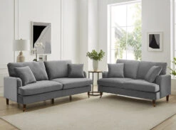 Brigette 2-Seater Grey Velvet Sofa With Antique Brass Castor Legs 12 Brigette 2-Seater Grey Velvet Sofa With Antique Brass Castor Legs -Daals Store AYSF 010 GREY VEL set scene 1