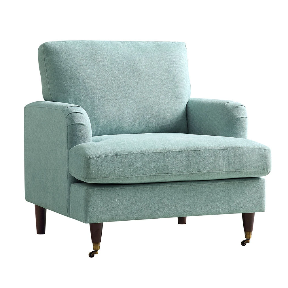 Brigette Mint Soft Brushed Fabric Armchair With Antique Brass Castor Legs 4 Brigette Mint Soft Brushed Fabric Armchair With Antique Brass Castor Legs - Image 4