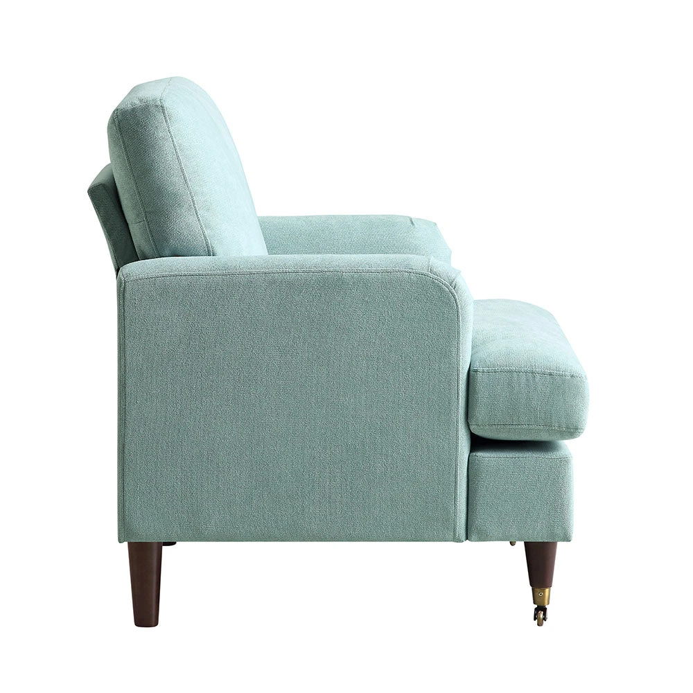 Brigette Mint Soft Brushed Fabric Armchair With Antique Brass Castor Legs 6 Brigette Mint Soft Brushed Fabric Armchair With Antique Brass Castor Legs - Image 6