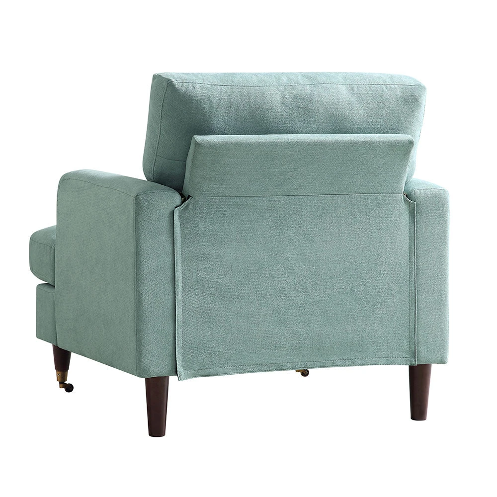 Brigette Mint Soft Brushed Fabric Armchair With Antique Brass Castor Legs 7 Brigette Mint Soft Brushed Fabric Armchair With Antique Brass Castor Legs - Image 7
