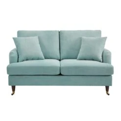 Brigette 2-Seater Mint Soft Brushed Sofa With Antique Brass Castor Legs -Daals Store AYSF 010 MINT FAB 2ST WB1