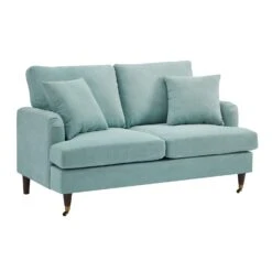 Brigette 2-Seater Mint Soft Brushed Sofa With Antique Brass Castor Legs -Daals Store AYSF 010 MINT FAB 2ST WB2
