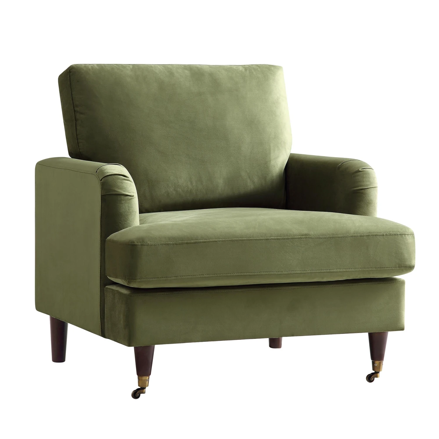 Brigette Olive Green Velvet Armchair With Antique Brass Castor Legs 3 Brigette Olive Green Velvet Armchair With Antique Brass Castor Legs - Image 3