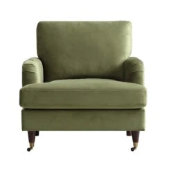Brigette Olive Green Velvet Armchair With Antique Brass Castor Legs 14 Brigette Olive Green Velvet Armchair With Antique Brass Castor Legs -Daals Store AYSF 010 MOSSGREEN VEL 1ST WB2