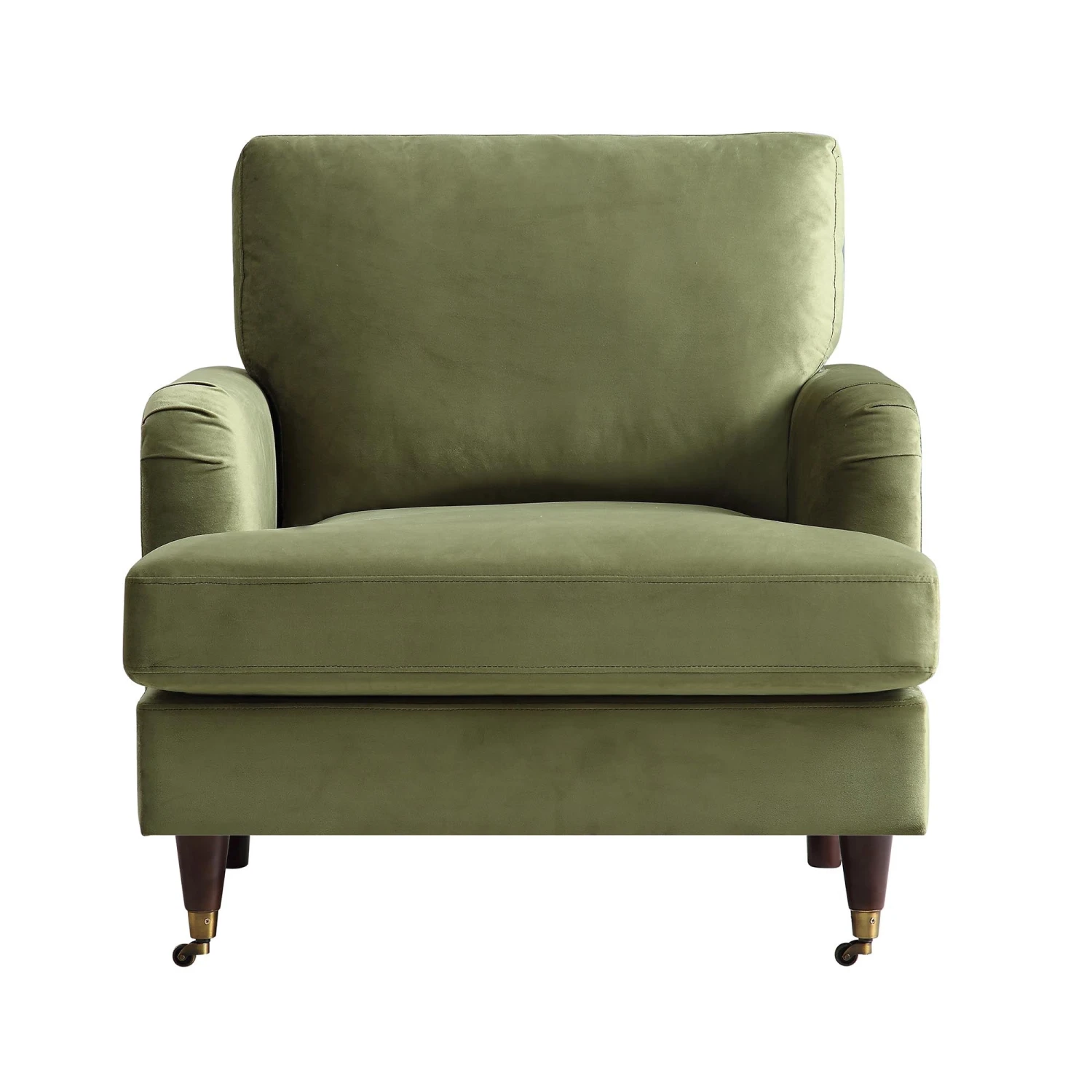 Brigette Olive Green Velvet Armchair With Antique Brass Castor Legs 4 Brigette Olive Green Velvet Armchair With Antique Brass Castor Legs - Image 4