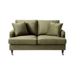 Brigette 2-Seater Olive Green Velvet Sofa With Antique Brass Castor Legs 16 Brigette 2-Seater Olive Green Velvet Sofa With Antique Brass Castor Legs -Daals Store AYSF 010 MOSSGREEN VEL 2ST WB1
