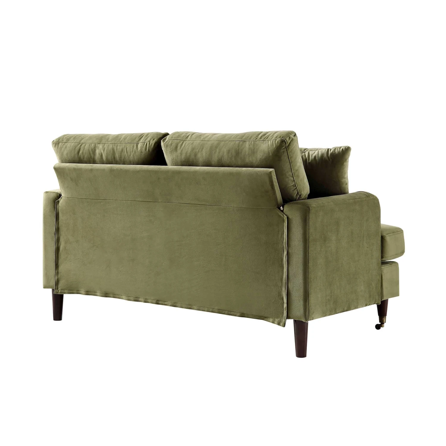 Brigette 2-Seater Olive Green Velvet Sofa With Antique Brass Castor Legs 9 Brigette 2-Seater Olive Green Velvet Sofa With Antique Brass Castor Legs - Image 9