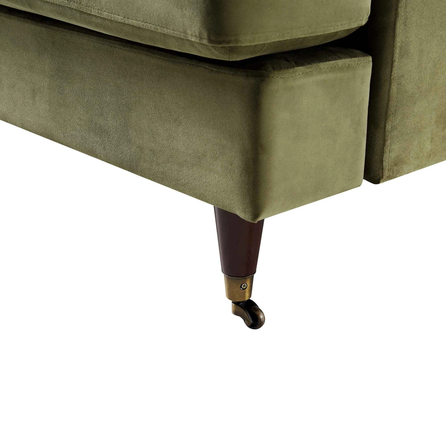 Brigette 2-Seater Olive Green Velvet Sofa With Antique Brass Castor Legs 12 Brigette 2-Seater Olive Green Velvet Sofa With Antique Brass Castor Legs - Image 12