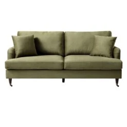Brigette 3-Seater Olive Green Velvet Sofa With Antique Brass Castor Legs -Daals Store AYSF 010 MOSSGREEN VEL 3ST WB1