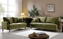 Brigette 3-Seater Olive Green Velvet Sofa With Antique Brass Castor Legs -Daals Store AYSF 010 MOSSGREEN VEL set scene 1