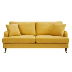 Brigette 3-Seater Mustard Velvet Sofa With Antique Brass Castor Legs 13 Brigette 3-Seater Mustard Velvet Sofa With Antique Brass Castor Legs -Daals Store AYSF 010 MUSTARD VEL 3ST WB1