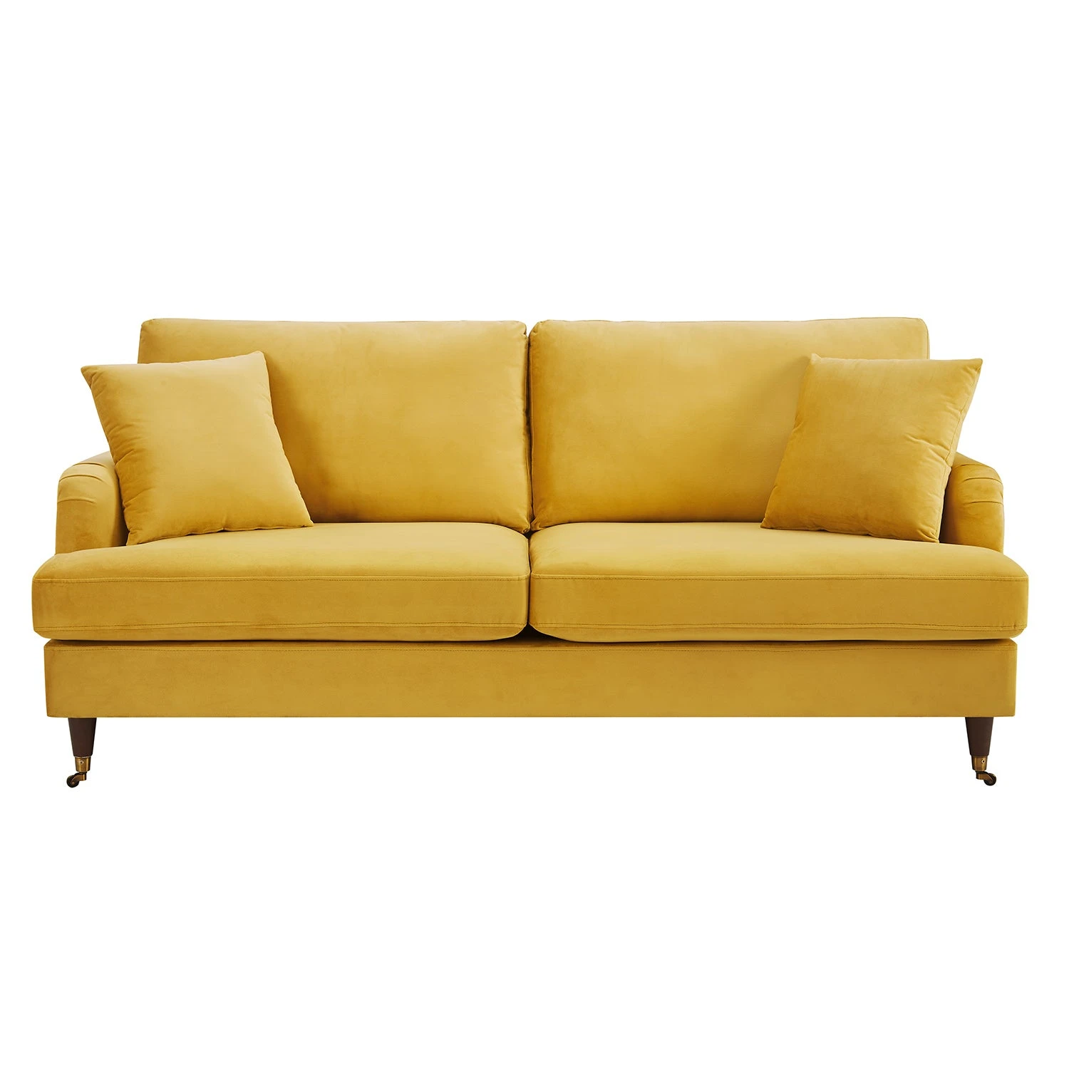 Brigette 3-Seater Mustard Velvet Sofa With Antique Brass Castor Legs 4 Brigette 3-Seater Mustard Velvet Sofa With Antique Brass Castor Legs - Image 4