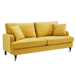 Brigette 3-Seater Mustard Velvet Sofa With Antique Brass Castor Legs 14 Brigette 3-Seater Mustard Velvet Sofa With Antique Brass Castor Legs -Daals Store AYSF 010 MUSTARD VEL 3ST WB2