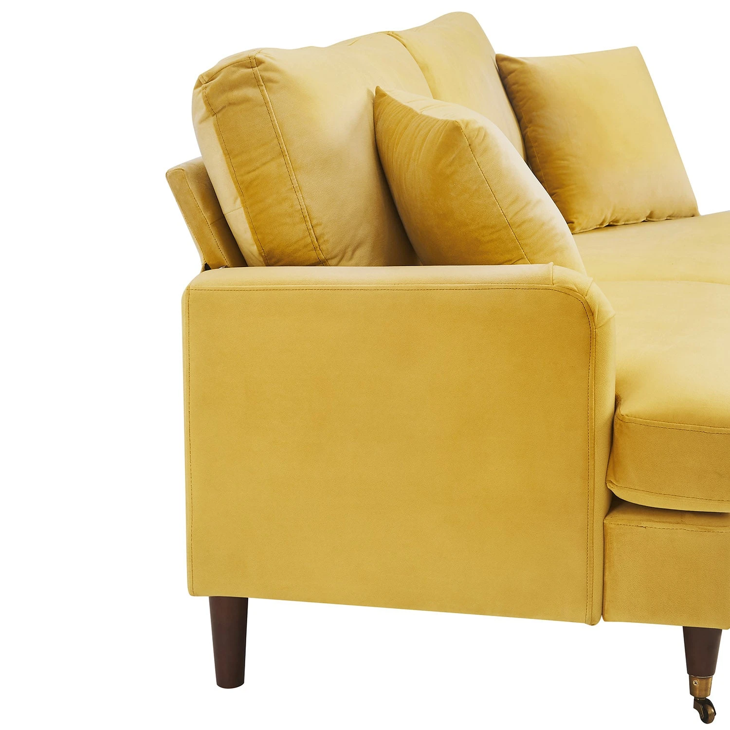 Brigette 3-Seater Mustard Velvet Sofa With Antique Brass Castor Legs 9 Brigette 3-Seater Mustard Velvet Sofa With Antique Brass Castor Legs - Image 9