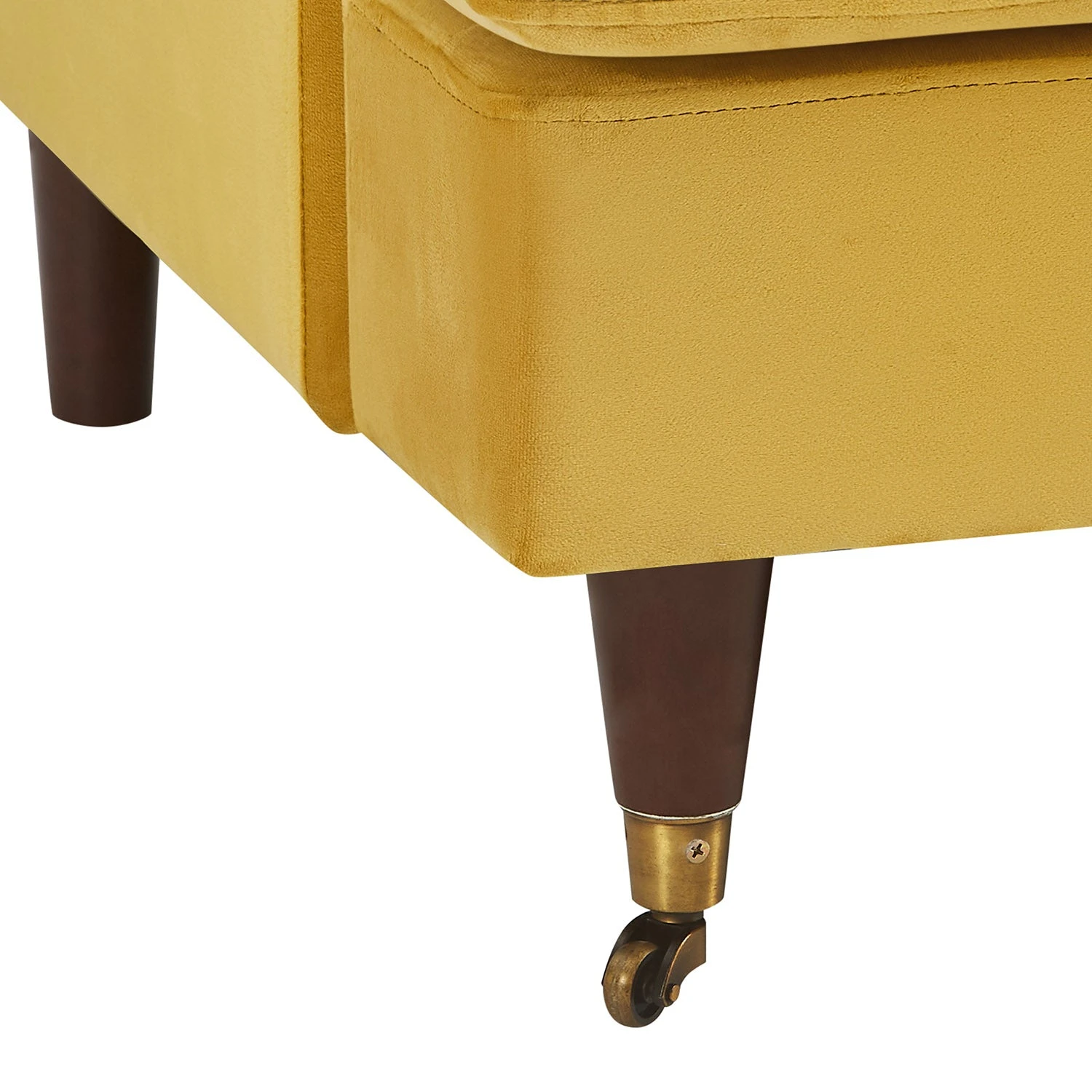 Brigette 3-Seater Mustard Velvet Sofa With Antique Brass Castor Legs 10 Brigette 3-Seater Mustard Velvet Sofa With Antique Brass Castor Legs - Image 10