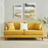 Brigette 3-Seater Mustard Velvet Sofa With Antique Brass Castor Legs