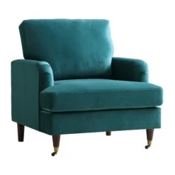 Brigette Teal Velvet Armchair With Antique Brass Castor Legs 14 Brigette Teal Velvet Armchair With Antique Brass Castor Legs -Daals Store AYSF 010 TEAL VEL 1ST WB2