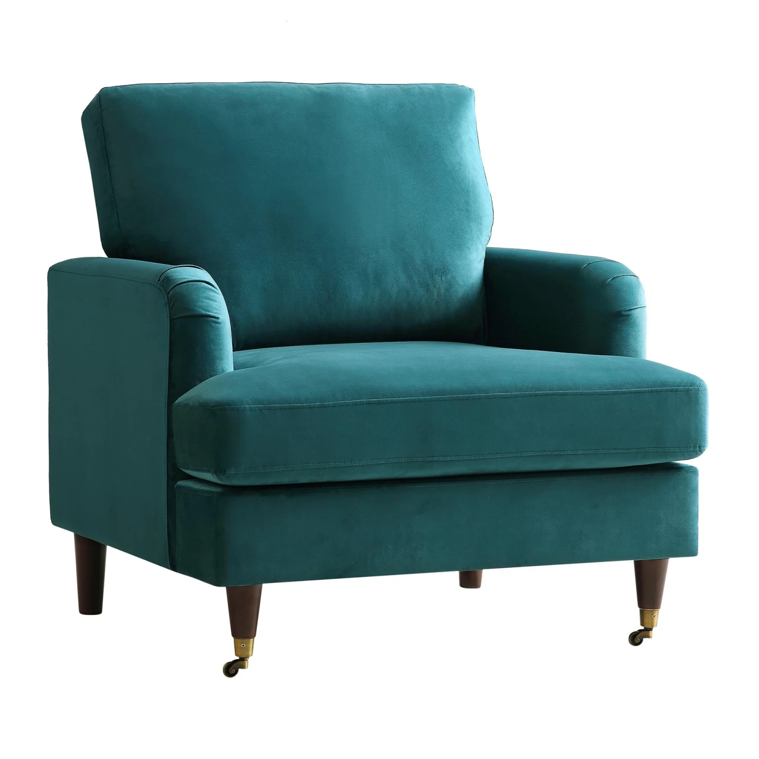Brigette Teal Velvet Armchair With Antique Brass Castor Legs 4 Brigette Teal Velvet Armchair With Antique Brass Castor Legs - Image 4
