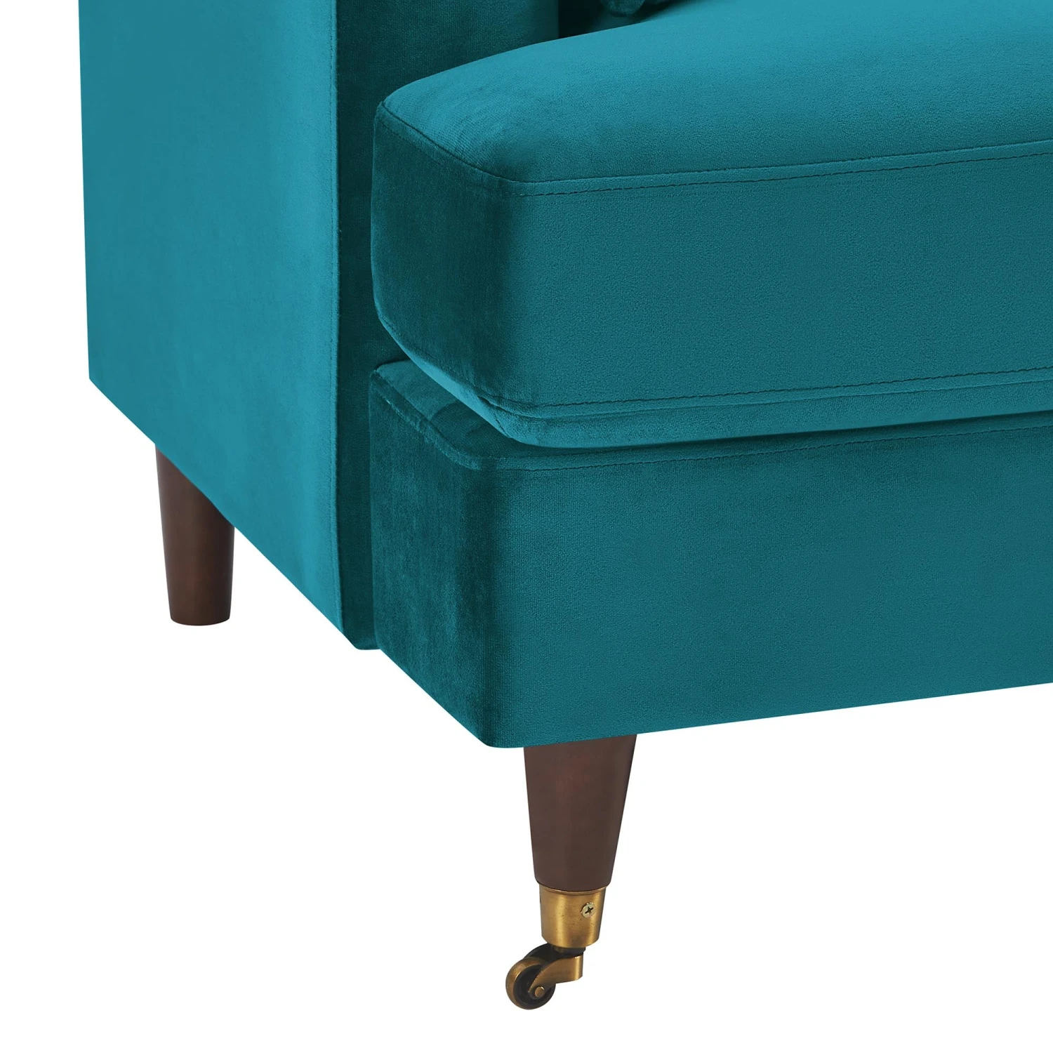Brigette 2-Seater Teal Velvet Sofa With Antique Brass Castor Legs 10 Brigette 2-Seater Teal Velvet Sofa With Antique Brass Castor Legs - Image 10