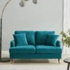 Brigette 2-Seater Teal Velvet Sofa With Antique Brass Castor Legs