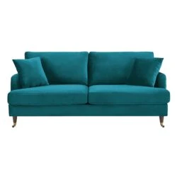 Brigette 3-Seater Teal Velvet Sofa With Antique Brass Castor Legs 13 Brigette 3-Seater Teal Velvet Sofa With Antique Brass Castor Legs -Daals Store AYSF 010 TEAL VEL 3ST WB1