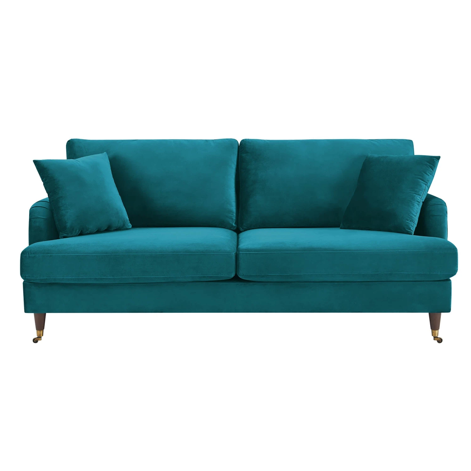 Brigette 3-Seater Teal Velvet Sofa With Antique Brass Castor Legs 4 Brigette 3-Seater Teal Velvet Sofa With Antique Brass Castor Legs - Image 4
