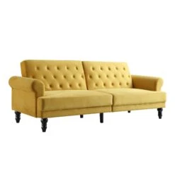 Hanney 3-Seater Chesterfield Sofabed In Mustard Yellow Velvet -Daals Store AYSF 011 MUSTARD VEL WB2