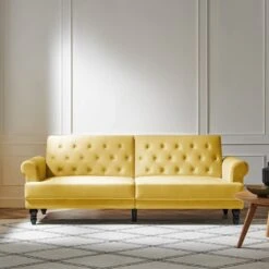 Hanney 3-Seater Chesterfield Sofabed In Mustard Yellow Velvet -Daals Store AYSF 011 MUSTARD VEL scene3