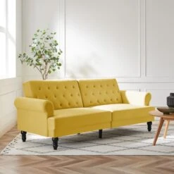 Hanney 3-Seater Chesterfield Sofabed In Mustard Yellow Velvet -Daals Store AYSF 011 MUSTARD VEL scene4
