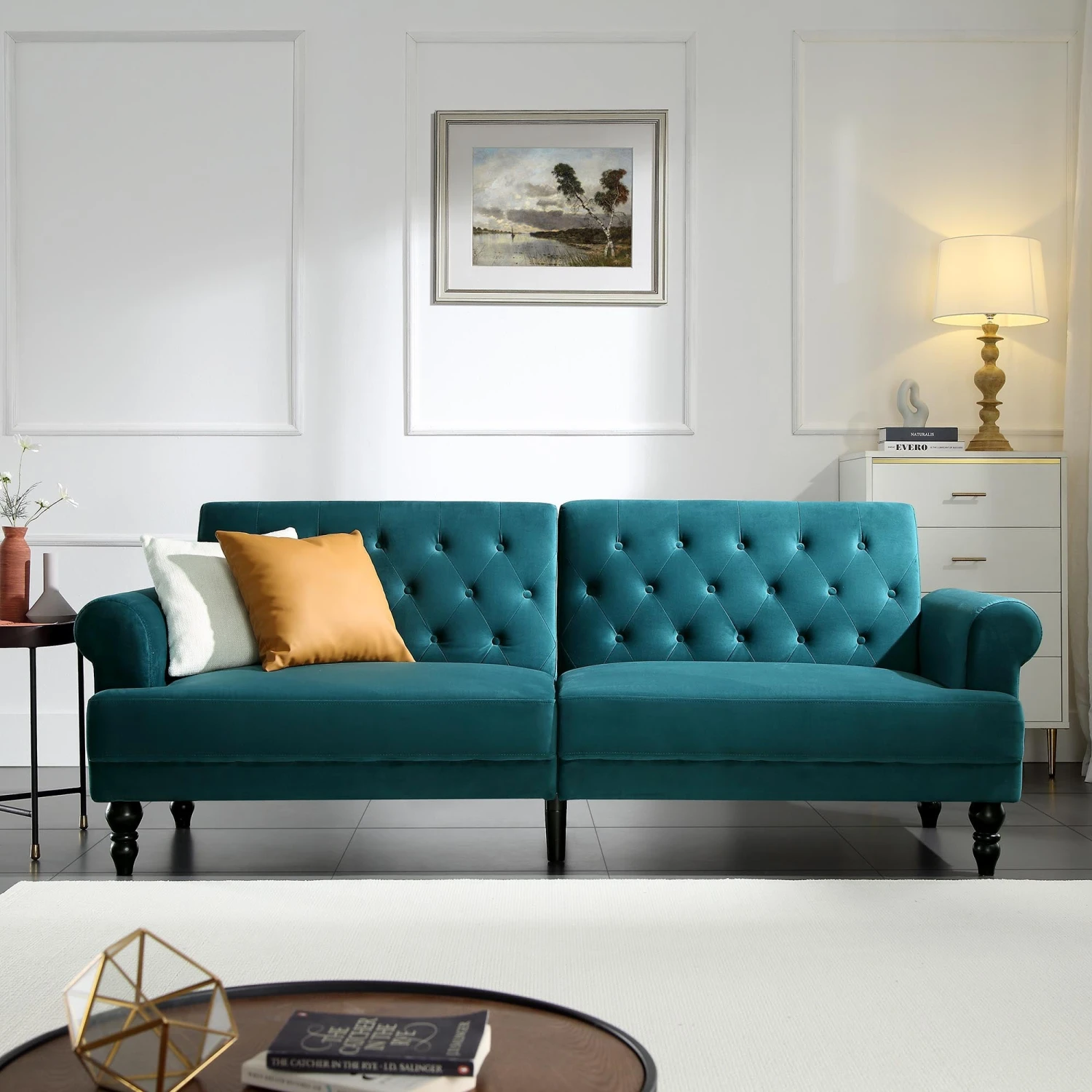 Hanney 3-Seater Chesterfield Sofabed In Teal Velvet 1 Hanney 3-Seater Chesterfield Sofabed In Teal Velvet