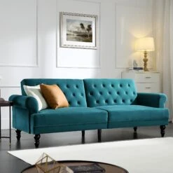 Hanney 3-Seater Chesterfield Sofabed In Teal Velvet 19 Hanney 3-Seater Chesterfield Sofabed In Teal Velvet -Daals Store AYSF 011 TEAL VEL scene1