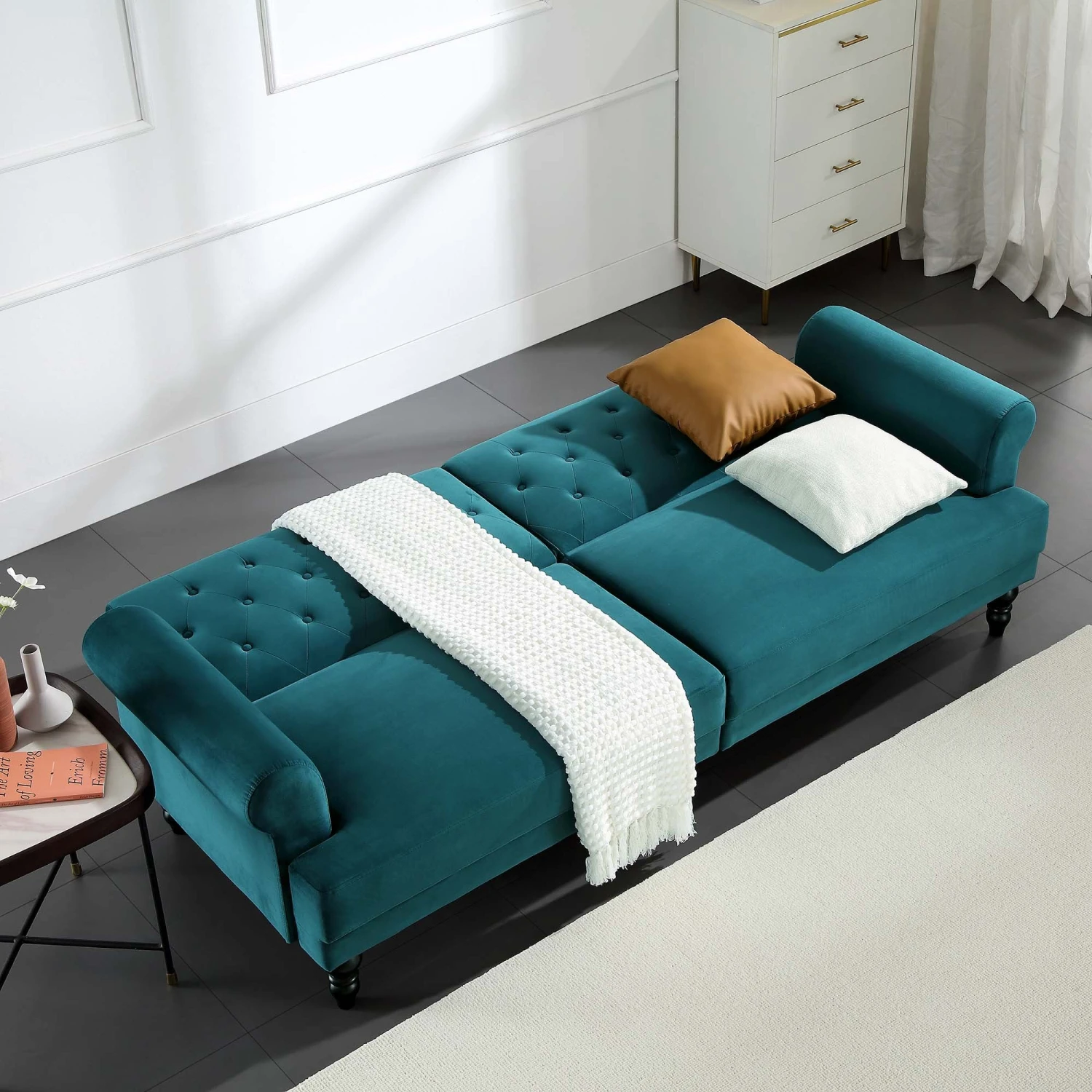 Hanney 3-Seater Chesterfield Sofabed In Teal Velvet 3 Hanney 3-Seater Chesterfield Sofabed In Teal Velvet - Image 3