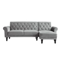Hanney Chesterfield Chaise Sofabed In Grey Velvet 22 Hanney Chesterfield Chaise Sofabed In Grey Velvet -Daals Store AYSF 012 GREY VEL WB2