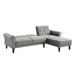 Hanney Chesterfield Chaise Sofabed In Grey Velvet 24 Hanney Chesterfield Chaise Sofabed In Grey Velvet -Daals Store AYSF 012 GREY VEL WB3