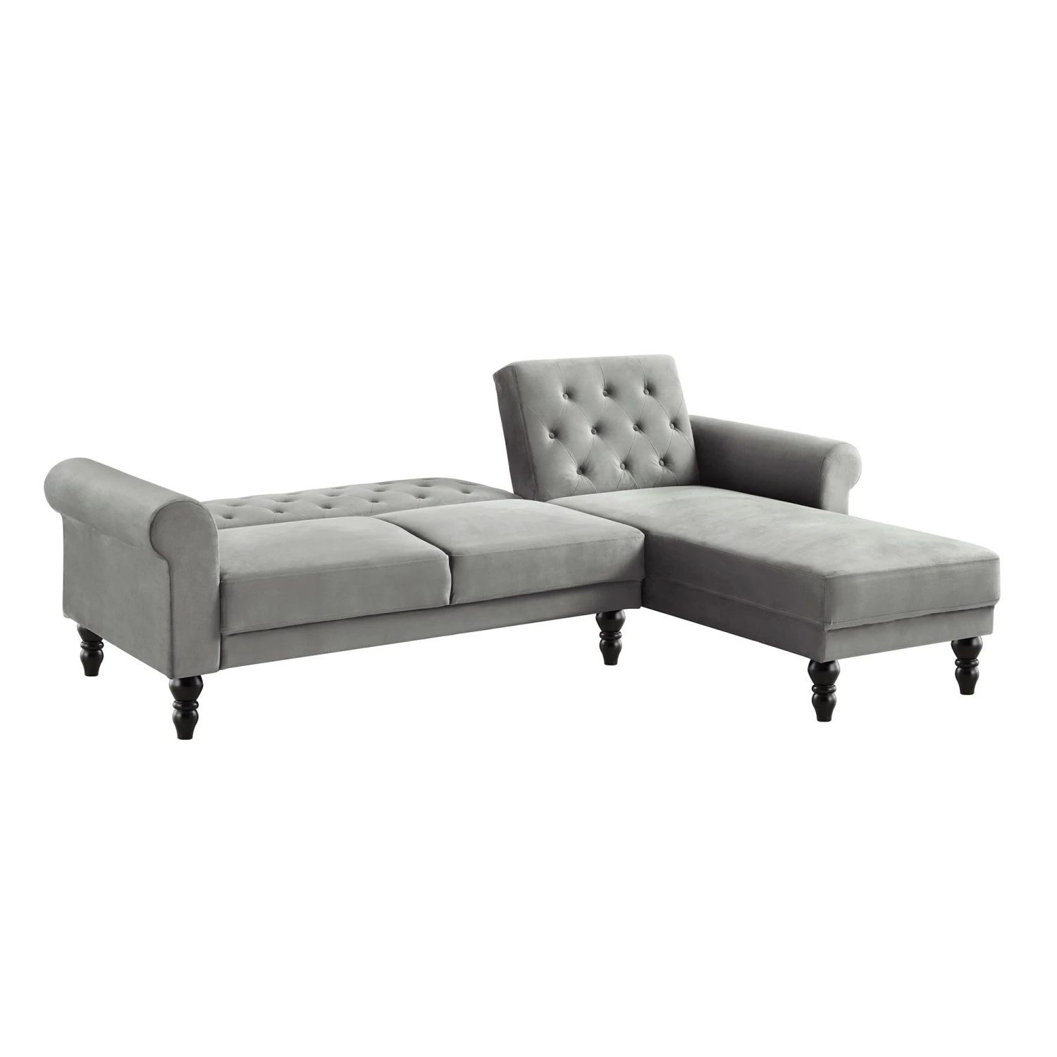 Hanney Chesterfield Chaise Sofabed In Grey Velvet 7 Hanney Chesterfield Chaise Sofabed In Grey Velvet - Image 7