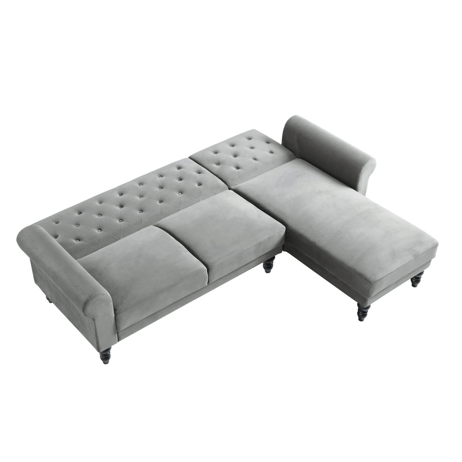 Hanney Chesterfield Chaise Sofabed In Grey Velvet 8 Hanney Chesterfield Chaise Sofabed In Grey Velvet - Image 8