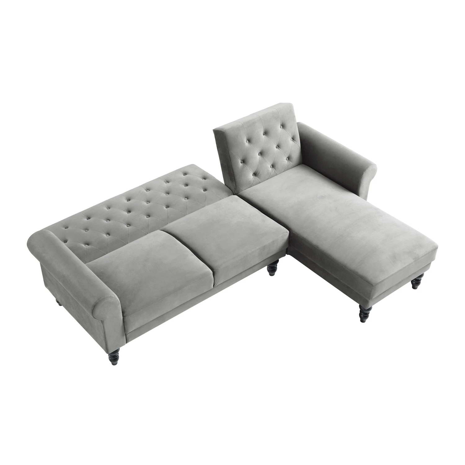 Hanney Chesterfield Chaise Sofabed In Grey Velvet 9 Hanney Chesterfield Chaise Sofabed In Grey Velvet - Image 9