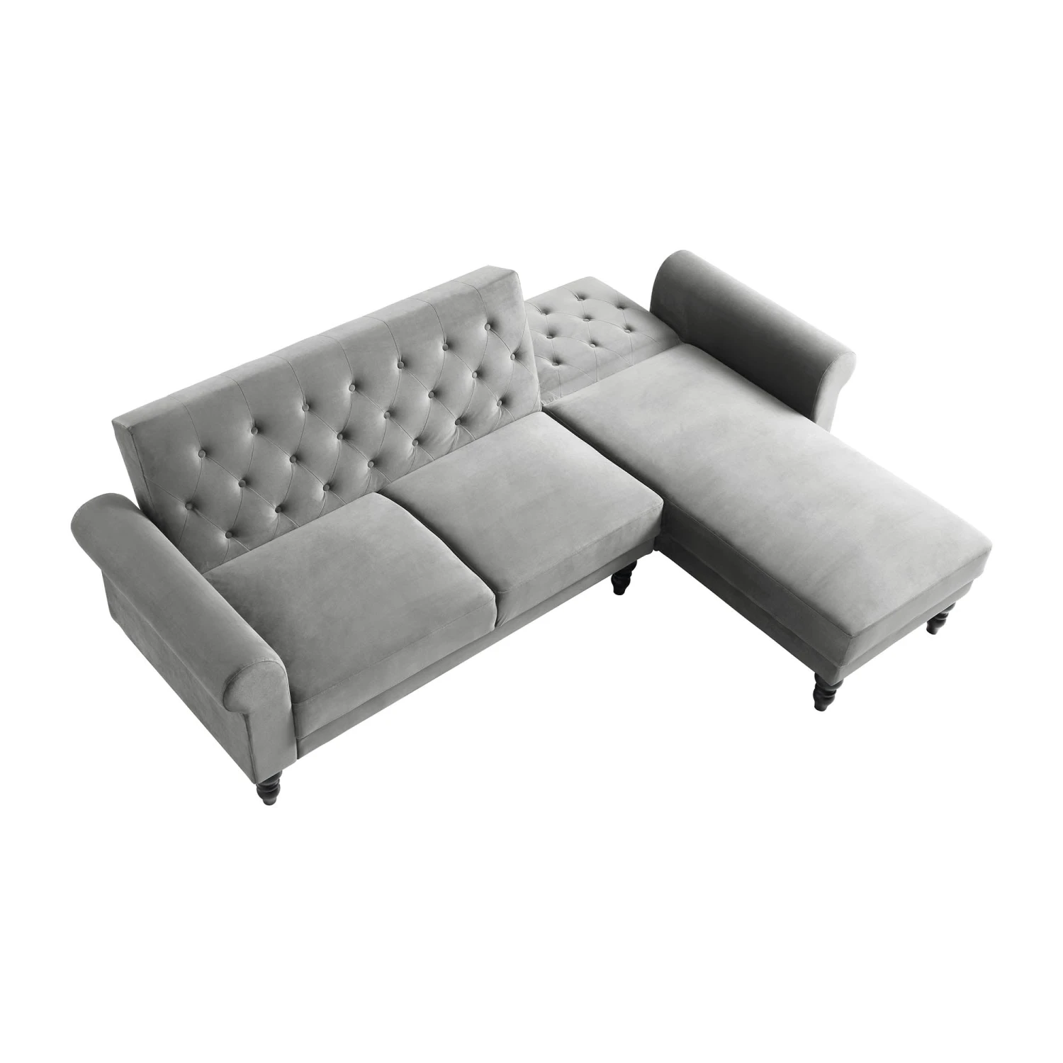 Hanney Chesterfield Chaise Sofabed In Grey Velvet 10 Hanney Chesterfield Chaise Sofabed In Grey Velvet - Image 10
